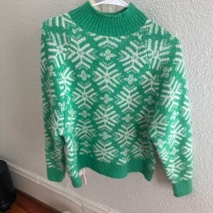 Old Navy Green and White Snowflake Turtleneck Sweater